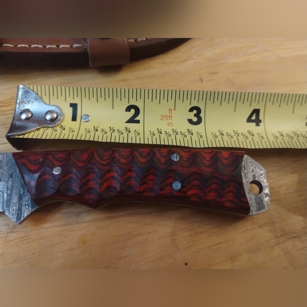New Damascus steel blade men's hunting knife with sheath red handle - Picture 7 of 9
